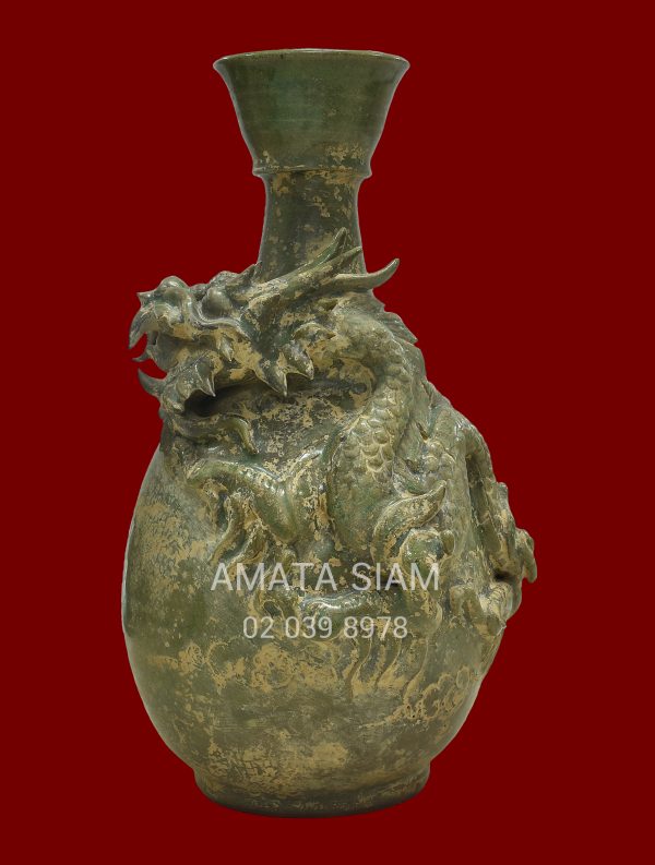 Celadon Glazed Vase with Applied Dragon Design